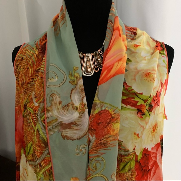 Lightweight Sheer Floral Spring Wrap Scarf | Armholes | SZ S - Picture 6 of 7